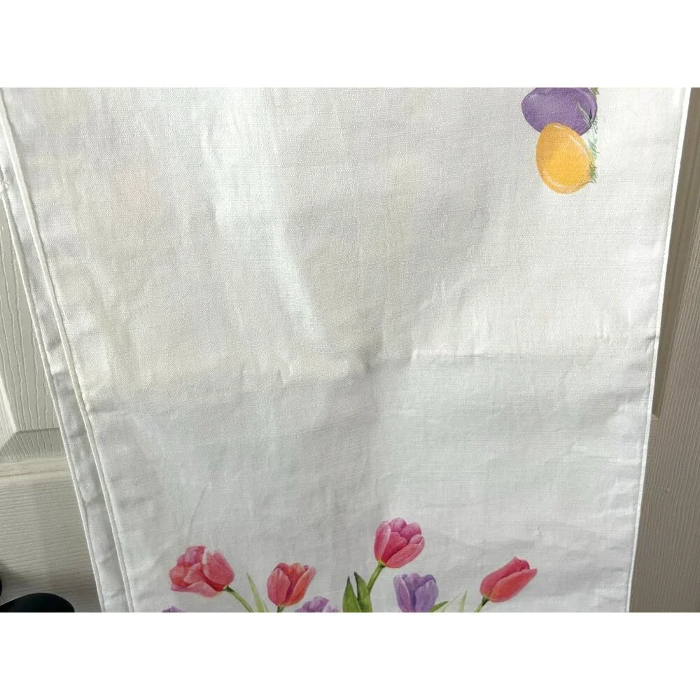 Bunny Tales Table Runner Easter Tulips Table Spring Cotton Rabbit Carrot 80x16